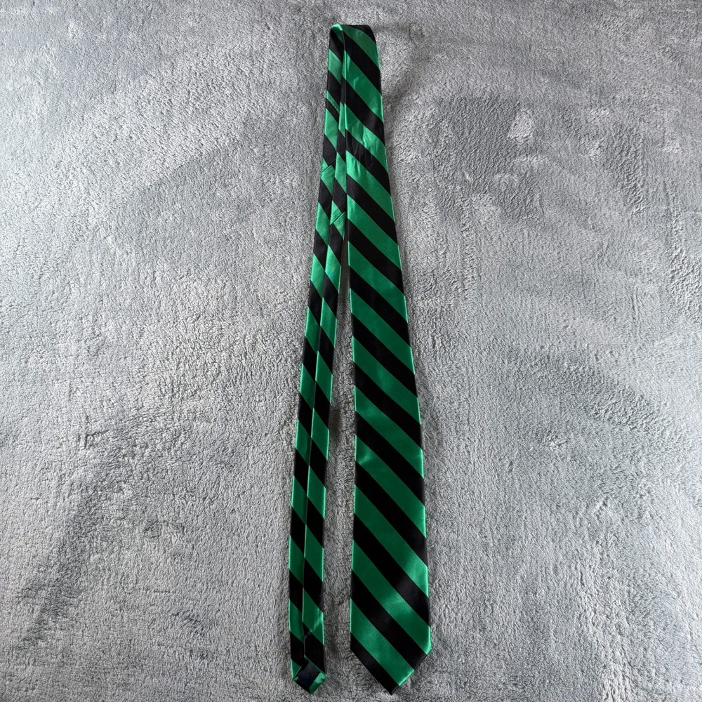 Tiemart Mens Green and Black‎ Diagonal Striped Polyester Necktie Hand Made